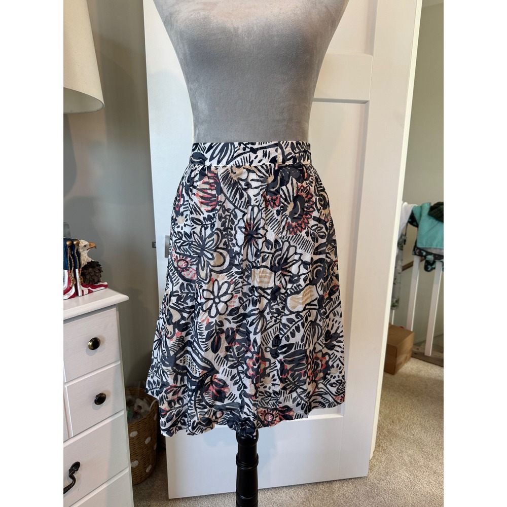 Loft Floral A-Line Skirt Navy Coral Cotton Lined Size 6P New spring preppy